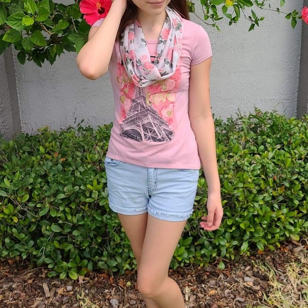 Pink Paris design shirt with scarf